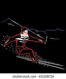 Mountain skier dot illustration