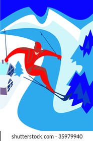 The mountain skier overcomes masterly abrupt descent