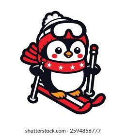 Mountain Skier Penguin Vector And Illustration