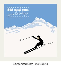 mountain skier slides from the mountain.