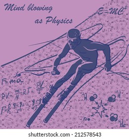 Mountain skier slides down the slope. Scientific background. EPS8 Vector illustration.