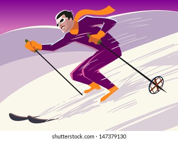 mountain skier slides from the mountain. Vector illustration