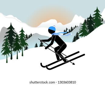 mountain skier slides from the mountain. Winter Landscape Design