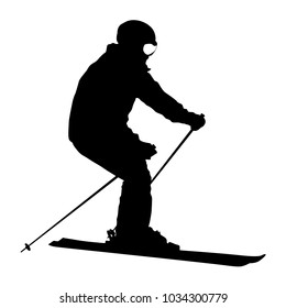 Mountain skier speeding down slope sport silhouette.