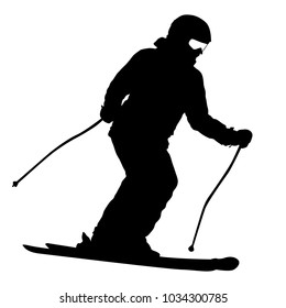 Mountain skier speeding down slope sport silhouette.