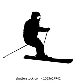 Mountain skier speeding down slope sport silhouette.