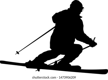 Mountain skier speeding down slope sport silhouette