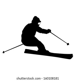 Mountain skier  speeding down slope. Vector sport silhouette.