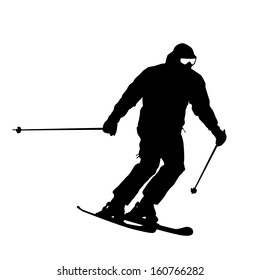 Mountain skier  speeding down slope. Vector sport silhouette.