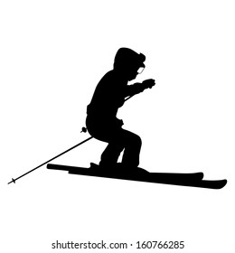 Mountain skier  speeding down slope. Vector sport silhouette.