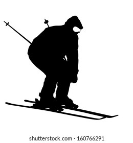 Mountain skier  speeding down slope. Vector sport silhouette.