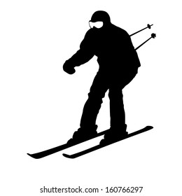 Mountain skier  speeding down slope. Vector sport silhouette.