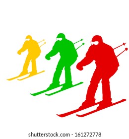 Mountain skier  speeding down slope. Vector sport silhouette.