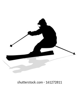 Mountain skier  speeding down slope. Vector sport silhouette.