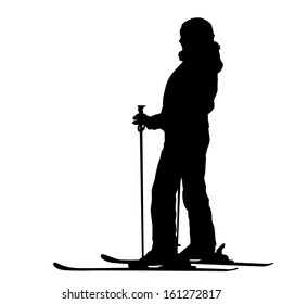 Mountain skier  speeding down slope. Vector sport silhouette.
