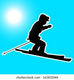 Mountain skier  speeding down slope. Vector sport silhouette.