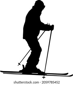 Mountain skier speeding down slope sport silhouette.
