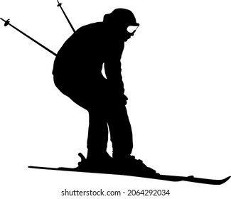 Mountain skier speeding down slope sport silhouette.