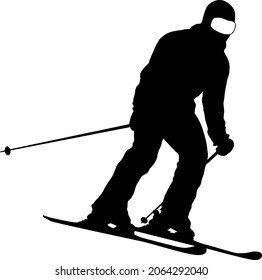 Mountain skier speeding down slope sport silhouette.