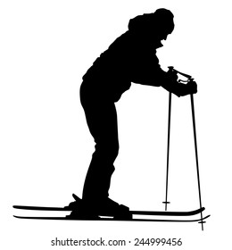 Mountain skier  speeding down slope. Vector sport silhouette.