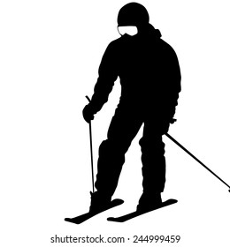Mountain skier  speeding down slope. Vector sport silhouette.