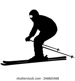 Mountain skier  speeding down slope. Vector sport silhouette.