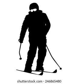 Mountain skier  speeding down slope. Vector sport silhouette.