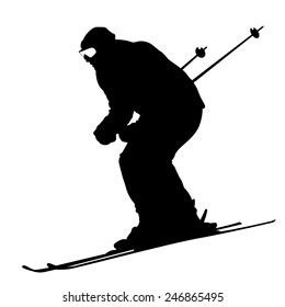 Mountain skier  speeding down slope. Vector sport silhouette.