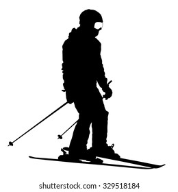 Mountain skier  speeding down slope. Vector sport silhouette.