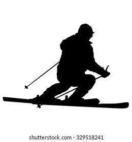 Mountain skier  speeding down slope. Vector sport silhouette.