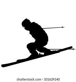 Mountain skier  speeding down slope. Vector sport silhouette.