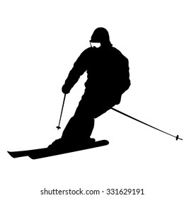 Mountain skier  speeding down slope. Vector sport silhouette.