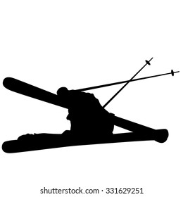Mountain skier  speeding down slope. Vector sport silhouette.