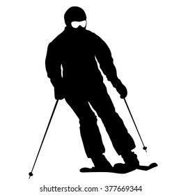 Mountain skier  speeding down slope. Vector sport silhouette.
