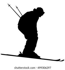 Mountain skier speeding down slope. Vector sport silhouette.