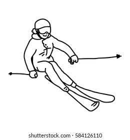 Mountain skier - vector illustration sketch hand drawn with black lines, isolated on white background