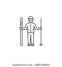 mountain skier vector line icon, sign, illustration on background, editable strokes