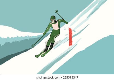 Mountain skier vector. Sport background.