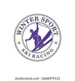 Vector de diseño de logotipos de esquí de montaña. Ilustración de Plantilla de jugador de esquí de silueta