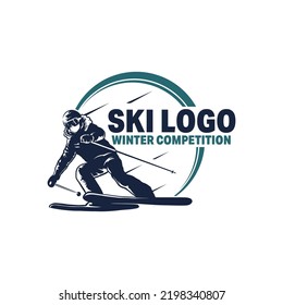 Mountain Skiing Logo. Extreme winter sport logo Design Template