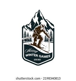 Mountain Skiing Logo. Extreme winter sport logo Design Template