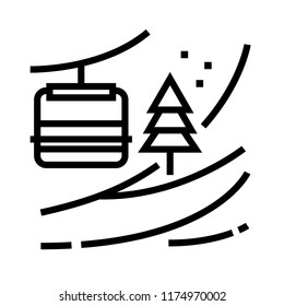 Mountain skiing vector illustration in line stroke design