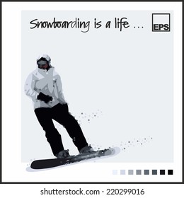 Mountain skiing.Extreme Snowboard.Vector