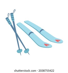 Mountain skis flat style. Isolated vector illustration.