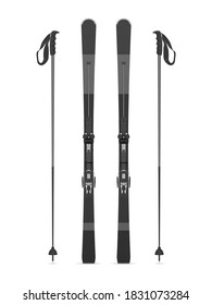 Mountain skis and poles on a white background. Vector illustration.