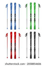 Mountain skis and poles set on a white background. Vector illustration.