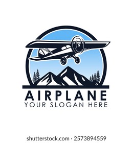 Mountain and Sky for Classic Aviation Aircraft Airline Airplane Flight Emblem Badge Retro Label Logo Design