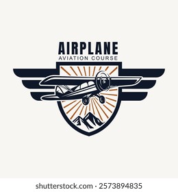 Mountain and Sky for Classic Aviation Aircraft Airline Airplane Flight Emblem Badge Retro Label Logo Design