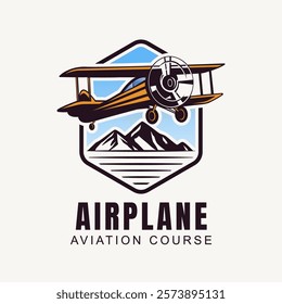 Mountain and Sky for Classic Aviation Aircraft Airline Airplane Flight Emblem Badge Retro Label Logo Design