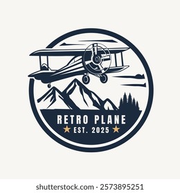 Mountain and Sky for Classic Aviation Aircraft Airline Airplane Flight Emblem Badge Retro Label Logo Design